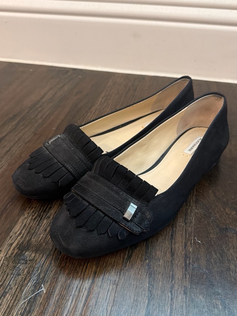 Alex Marie Black Suede Kiltie Loafers